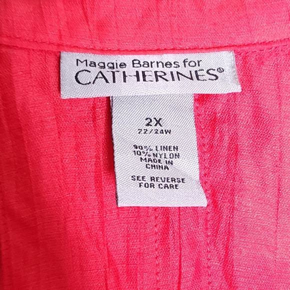 Maggie Barnes Catherines Linen Blend Jacket Coral Open Front 2X 24W Lightweight - Picture 2 of 4